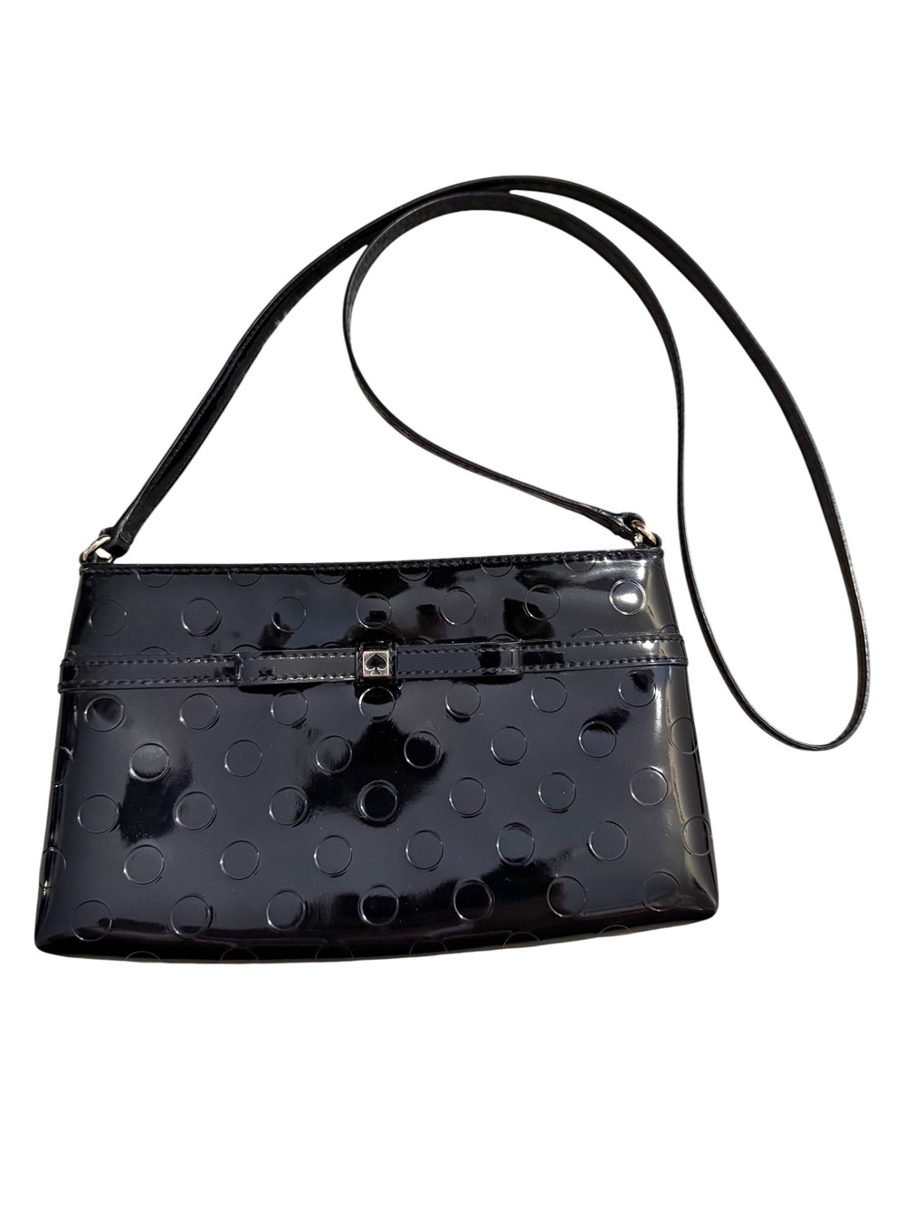 Kate Spade Camellia Street Amy Crossbody Small Bag Black Glossy Polka Dot Bow